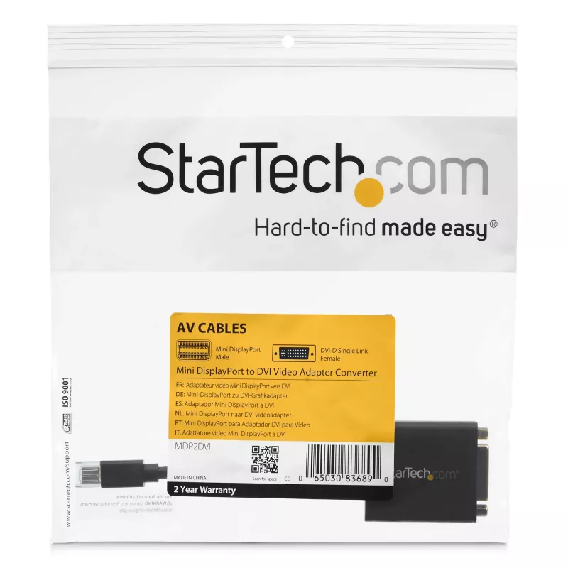 StarTech.com Adapter Mini DisplayPort na DVI - Konwerter Mini DP na DVI-D - Wideo 1080p - Certyfikat VESA - mDP lub Thunderbolt 1/2 Mac/PC do monitora DVI - Klucz sprzętowy mDP 1.2 na DVI Single-Link