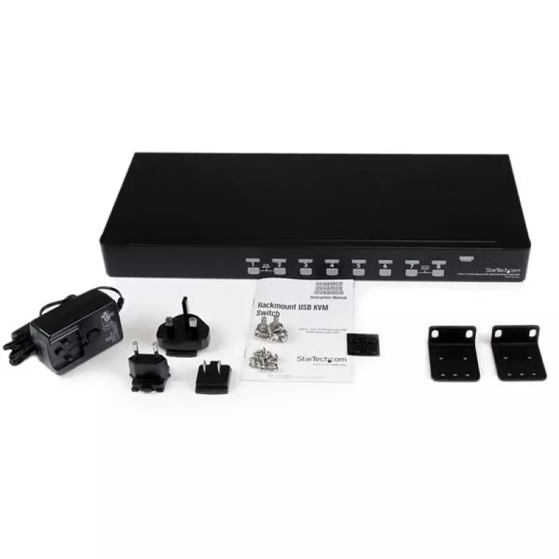 StarTech.com 8 Port 1U Rackmount USB KVM Switch z OSD, 1920 x 1440 pikseli, montaż w szafie rack, 1U, czarny