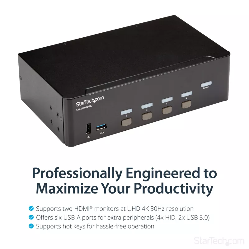 Przełącznik KVM StarTech.com 4-portowy HDMI - 4K 30Hz - podwójny wyświetlacz