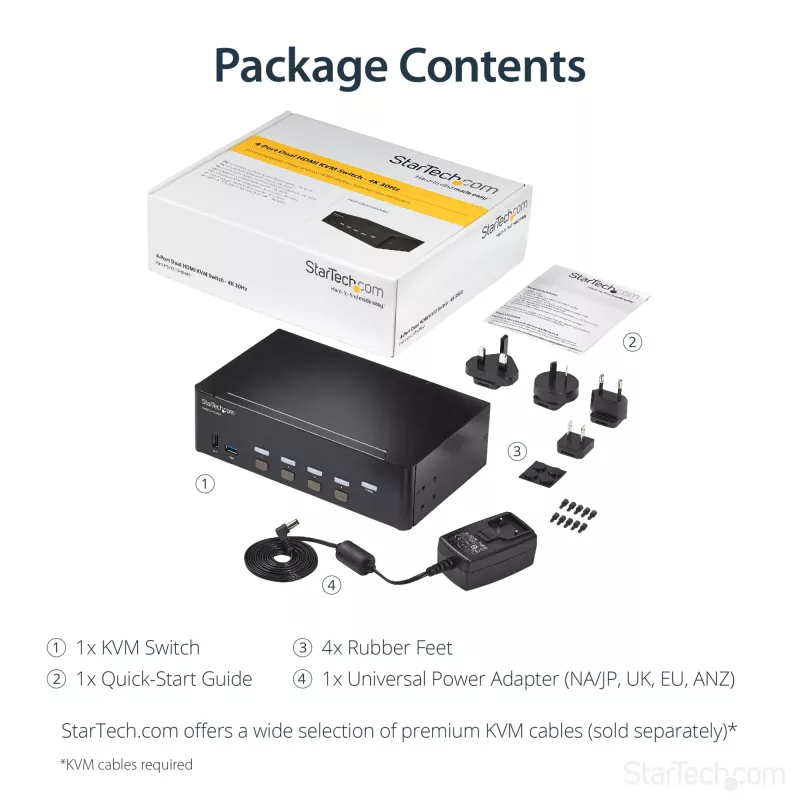 Przełącznik KVM StarTech.com 4-portowy HDMI - 4K 30Hz - podwójny wyświetlacz