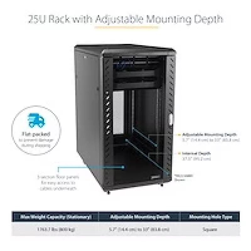 StarTech.com 4-Post 25U Server Rack Cabinet, Lockable 19 inch Data Rack Cabinet for Computer / AV / IT Equipment, Office / Home sieciowy Rack z Casters & Adjustable Mounting Rails