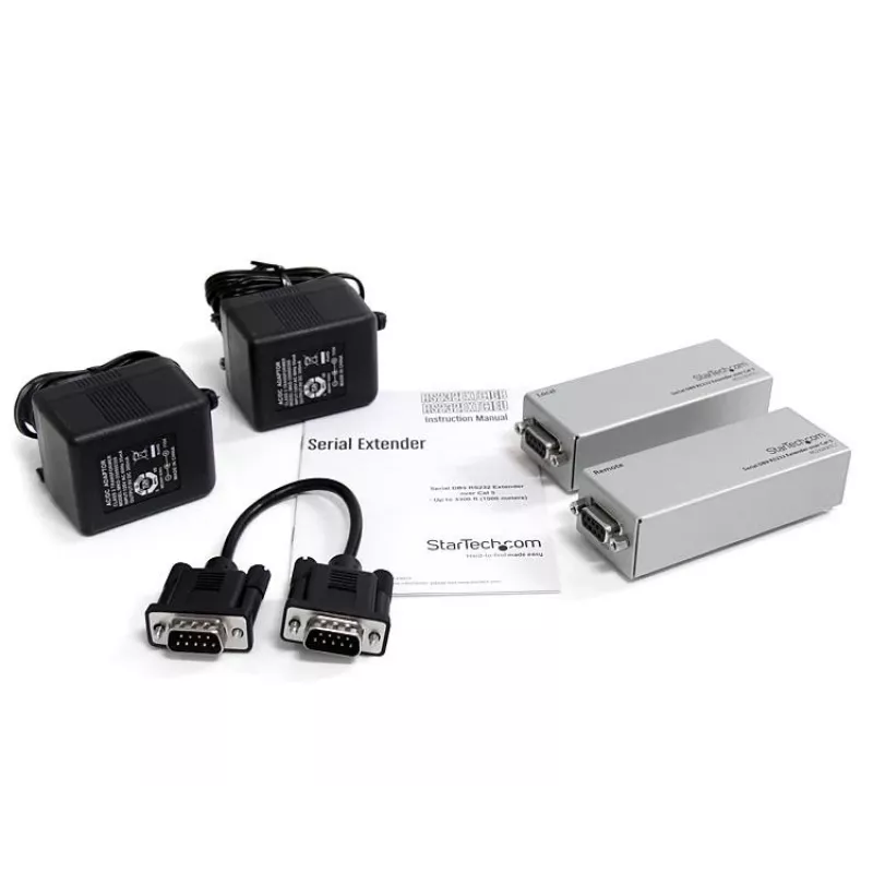 StarTech.com Extender szeregowy RS232 przez Cat5, zasięg 1 km (3300 stóp), Plug & Play, bez oprogramowania, przedłużenie szeregowe DB9 - TAA