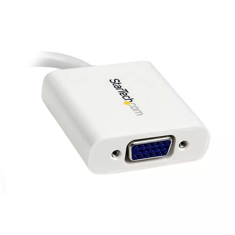 StarTech.com Adapter Mini DisplayPort na VGA – Aktywny konwerter Mini DP na VGA – Wideo 1080p – mDP lub Thunderbolt 1/2 Mac/PC na monitor/projektor/wyświetlacz VGA – Przejściówka mDP 1.2 na VGA – Biały