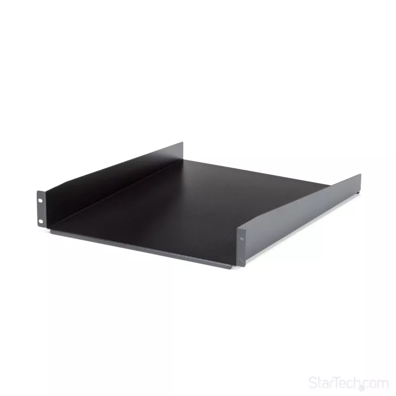 StarTech.com Półka serwerowa 2U do szafy rack – Uniwersalna półka wspornikowa do montażu w szafie 19-calowej na sprzęt sieciowy i szafę rack – Wytrzymała stal – Udźwig 50 funtów/23 kg – Głębokość tacki 22 cale, czarna