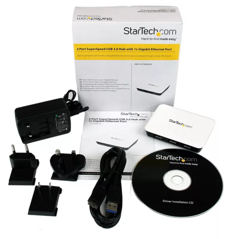 StarTech.com USB 3.0 do Gigabit Ethernet NIC Adapter sieciowy z 3-portowym hubem - biały
