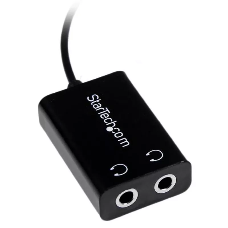 StarTech.com Czarny wąski rozgałęziacz słuchawkowy z wtykiem mini jack - 3,5 mm wtyk męski na 2x 3,5 mm gniazdo żeńskie