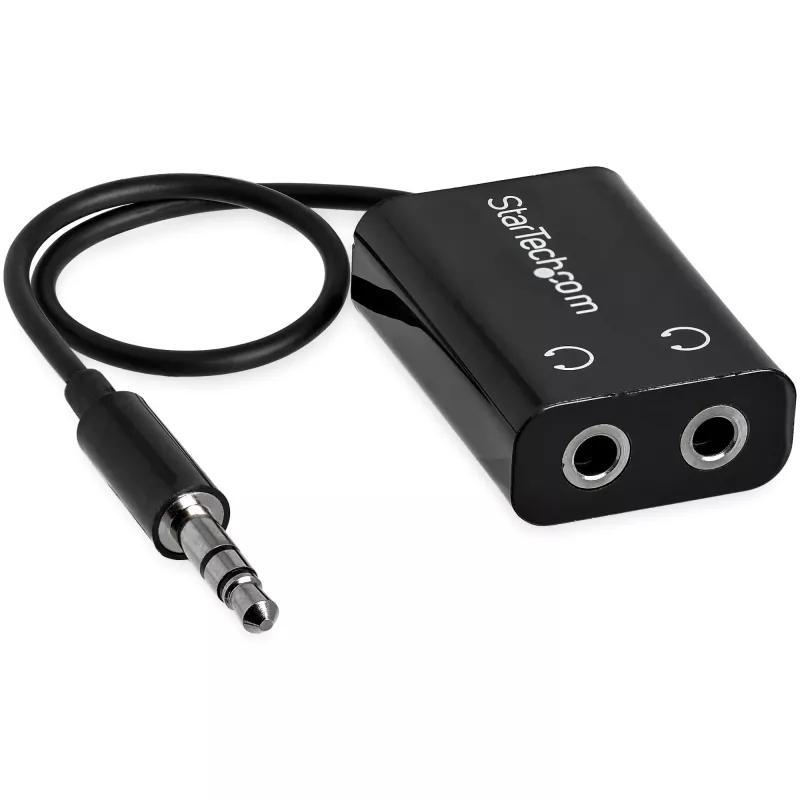 StarTech.com Czarny wąski rozgałęziacz słuchawkowy z wtykiem mini jack - 3,5 mm wtyk męski na 2x 3,5 mm gniazdo żeńskie