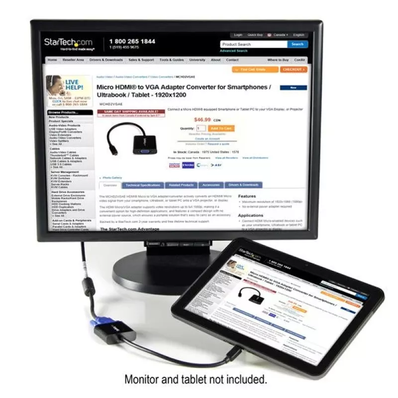 StarTech.com Adapter/przejściówka Micro HDMI na VGA do smartfonów/ultrabooków/tabletów – 1920x1080