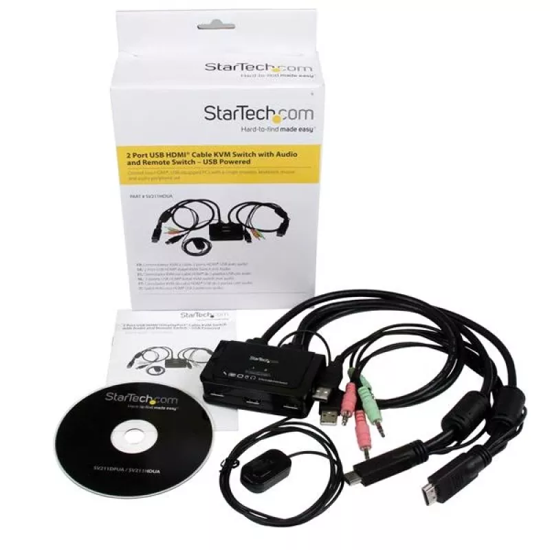 StarTech.com 2-portowy KVM USB HDMI z audio i zdalnym przełącznikiem – zasilany przez USB