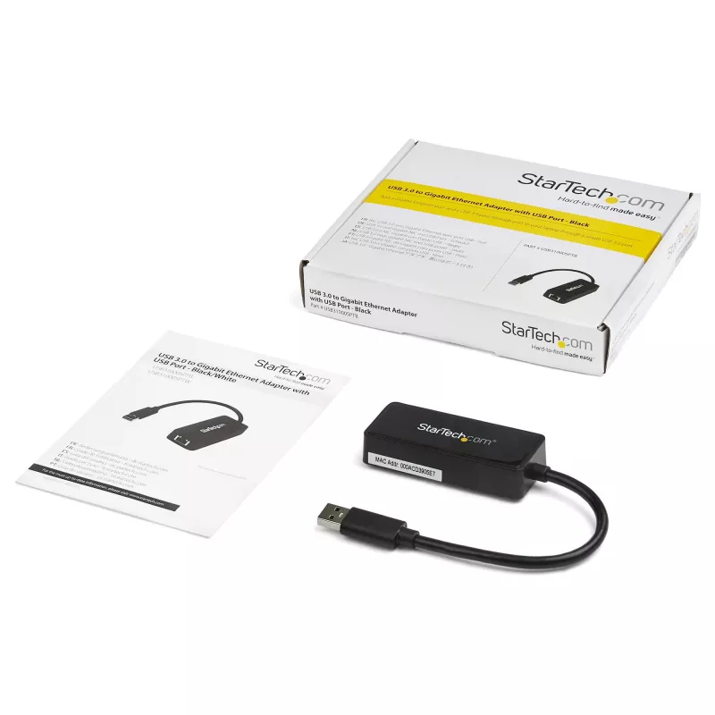 StarTech.com Adapter USB 3.0 do Gigabit Ethernet NIC z portem USB - Czarny