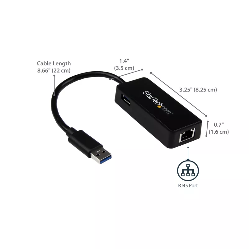 StarTech.com Adapter USB 3.0 do Gigabit Ethernet NIC z portem USB - Czarny