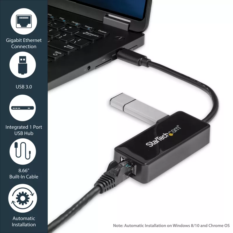 StarTech.com Adapter USB 3.0 do Gigabit Ethernet NIC z portem USB - Czarny