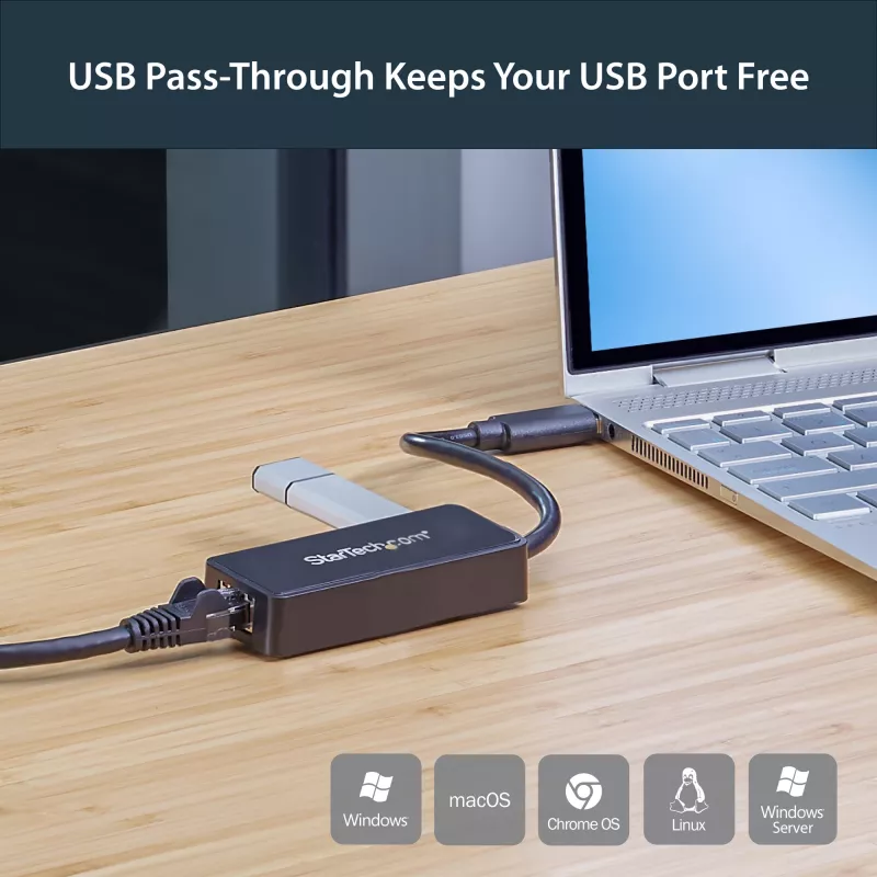 StarTech.com Adapter USB 3.0 do Gigabit Ethernet NIC z portem USB - Czarny