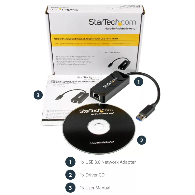 StarTech.com Adapter USB 3.0 do Gigabit Ethernet NIC z portem USB - Czarny