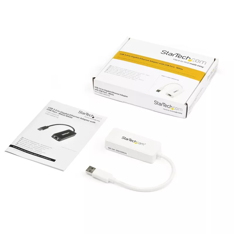 StarTech.com USB 3.0 do Gigabit Ethernet Adapter NIC z portem USB - Biały