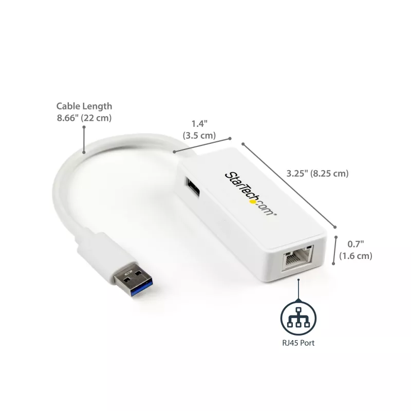 StarTech.com USB 3.0 do Gigabit Ethernet Adapter NIC z portem USB - Biały