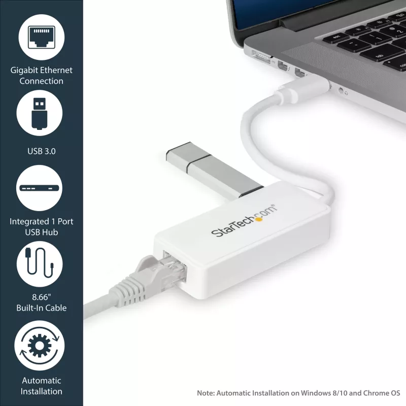StarTech.com USB 3.0 do Gigabit Ethernet Adapter NIC z portem USB - Biały
