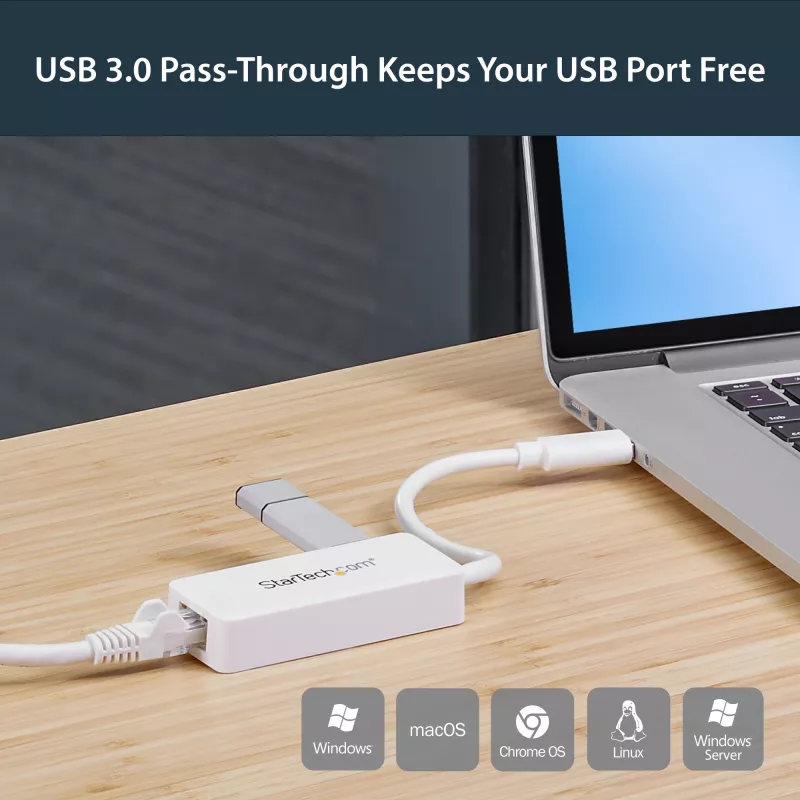 StarTech.com USB 3.0 do Gigabit Ethernet Adapter NIC z portem USB - Biały