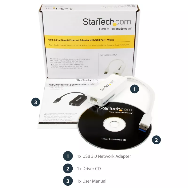 StarTech.com USB 3.0 do Gigabit Ethernet Adapter NIC z portem USB - Biały