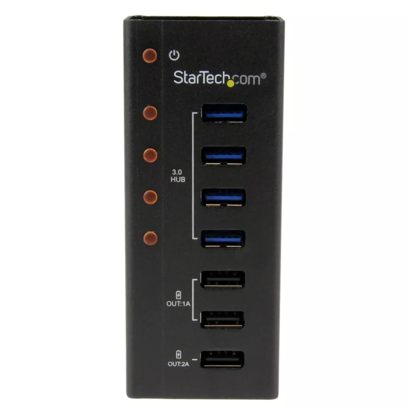 StarTech.com 4-portowy hub USB 3.0 oraz 3 dedykowane porty ładowania USB (2 x 1 A i 1 x 2 A) – metalowa obudowa z możliwością montażu ściennego