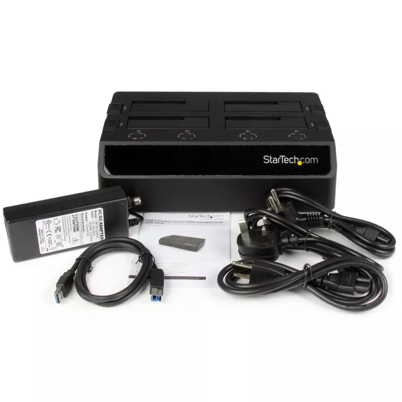 Stacja dokująca dla dysków twardych StarTech.com 4-kieszeniowa USB 3.0 do SATA, dok do dysków twardych USB, zewnętrzna stacja dokująca dla dysków SSD/HDD 2,5/3,5 cala SATA III, kieszeń na dyski twarde z możliwością wymiany podczas pracy, ładowanie od góry