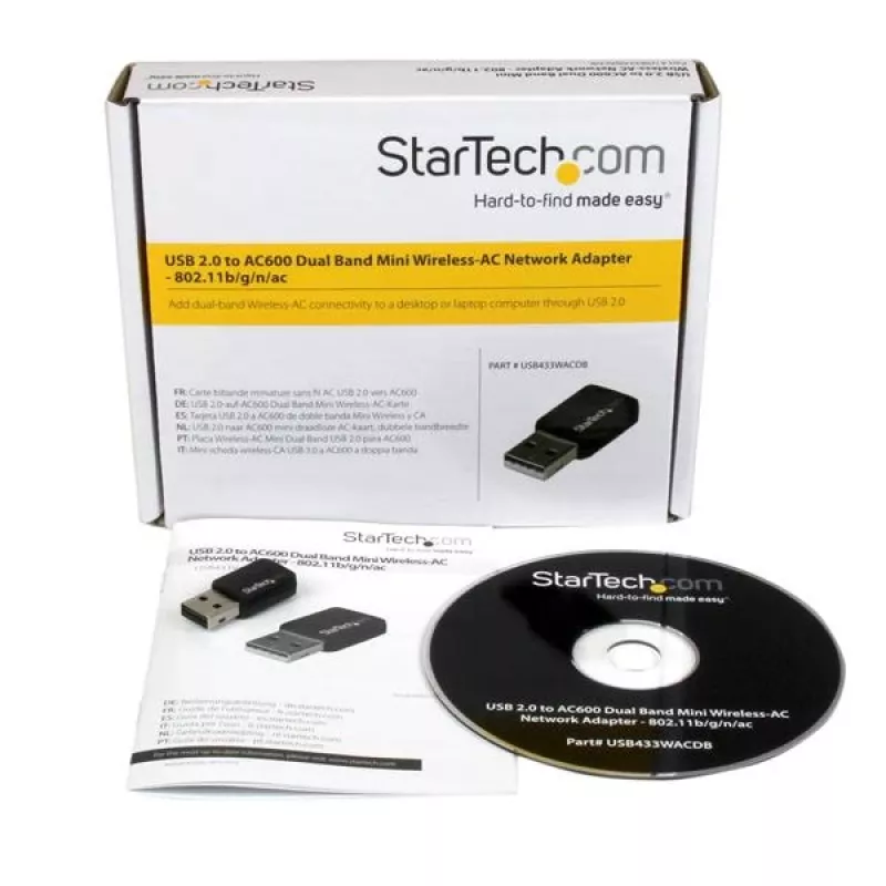 StarTech.com USB 2.0 AC600 Mini dwupasmowa bezprzewodowa karta sieciowa Wireless-AC - 1T1R adapter Wi-Fi 802.11ac