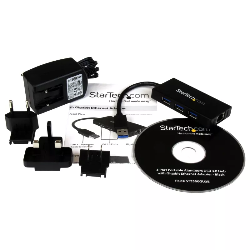 StarTech.com 3-Port Portable USB 3.0 Hub plus Gigabit Ethernet - ST3300GU3B