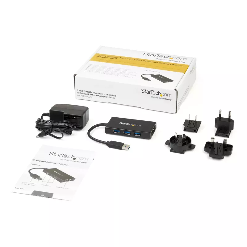 StarTech.com 3-Port Portable USB 3.0 Hub plus Gigabit Ethernet - ST3300GU3B