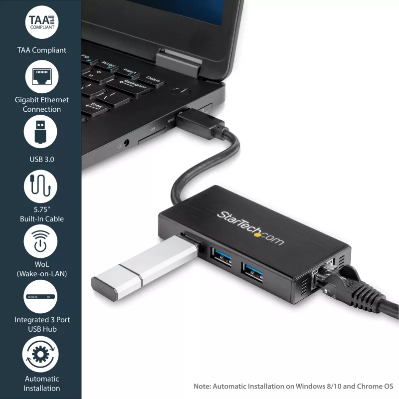 StarTech.com 3-Port Portable USB 3.0 Hub plus Gigabit Ethernet - ST3300GU3B