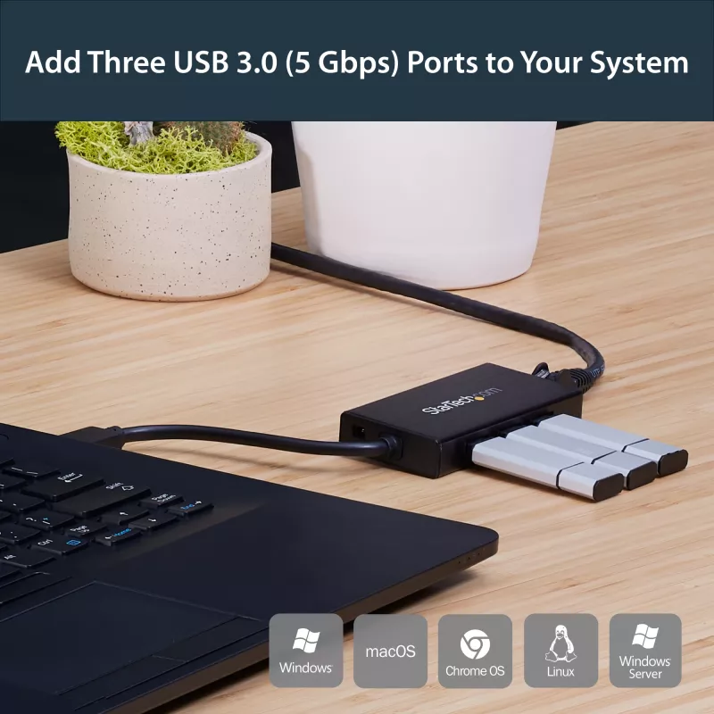 StarTech.com 3-Port Portable USB 3.0 Hub plus Gigabit Ethernet - ST3300GU3B
