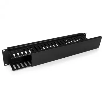 StarTech.com Poziomy panel 2U do zarządzania kablami w szafie rack z pokrywą – kanał kablowy z palcami do szafy sieciowej 19 cali – panel prowadzenia przewodów – korytko kablowe szczelinowe