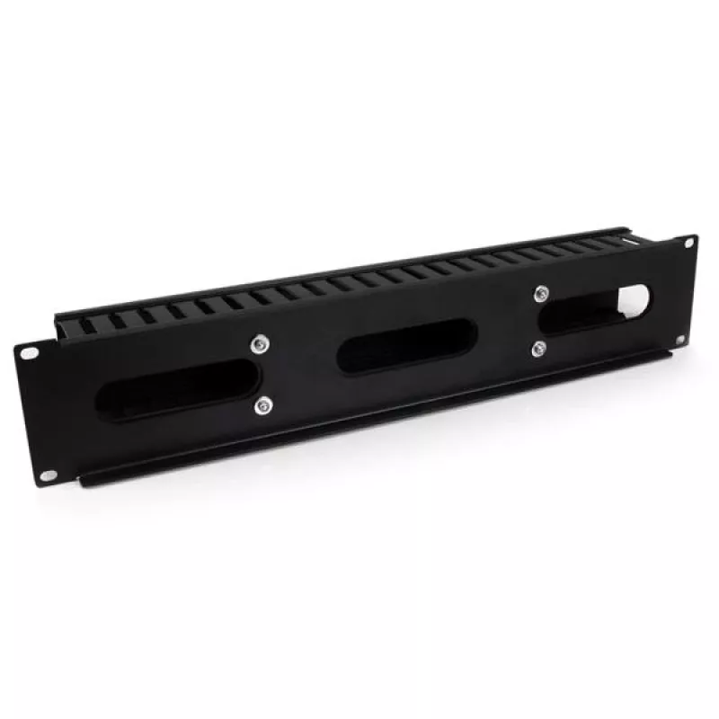 StarTech.com Poziomy panel 2U do zarządzania kablami w szafie rack z pokrywą – kanał kablowy z palcami do szafy sieciowej 19 cali – panel prowadzenia przewodów – korytko kablowe szczelinowe