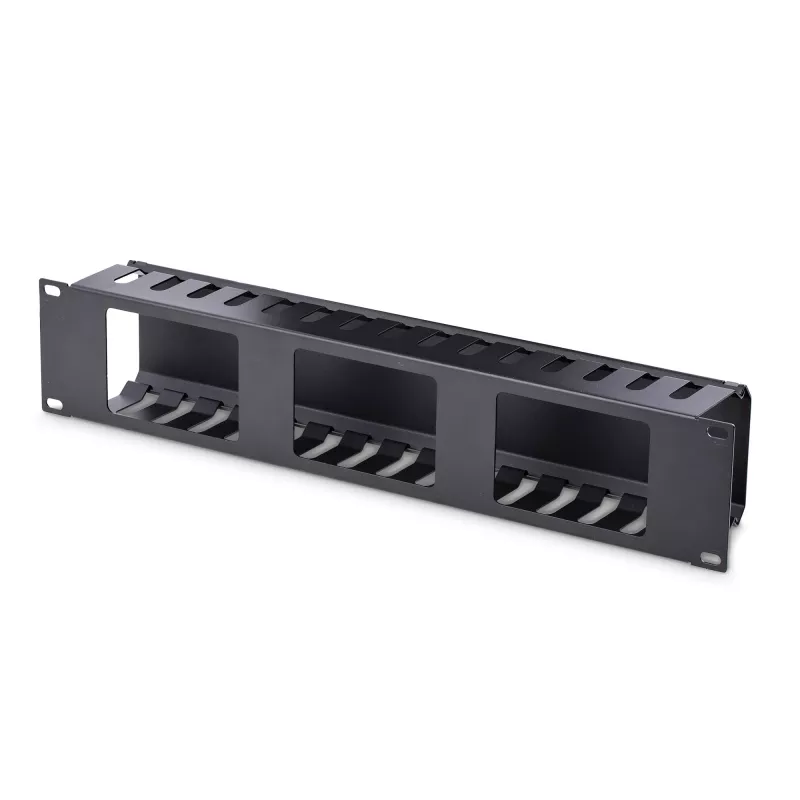 StarTech.com Poziomy panel 2U do zarządzania kablami w szafie rack z pokrywą – kanał kablowy z palcami do szafy sieciowej 19 cali – panel prowadzenia przewodów – korytko kablowe szczelinowe