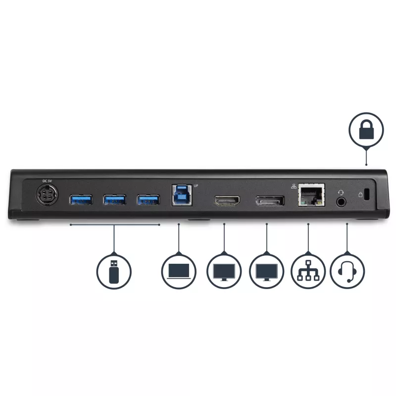 StarTech.com USB 3.0 Docking Station Dual Monitor z HDMI i 4K DisplayPort – USB 3.0 do 4x USB-A, Ethernet, HDMI i DP – Uniwersalna stacja dokująca USB Type A do laptopów dla Mac i Windows