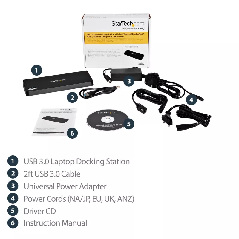StarTech.com USB 3.0 Docking Station Dual Monitor z HDMI i 4K DisplayPort – USB 3.0 do 4x USB-A, Ethernet, HDMI i DP – Uniwersalna stacja dokująca USB Type A do laptopów dla Mac i Windows