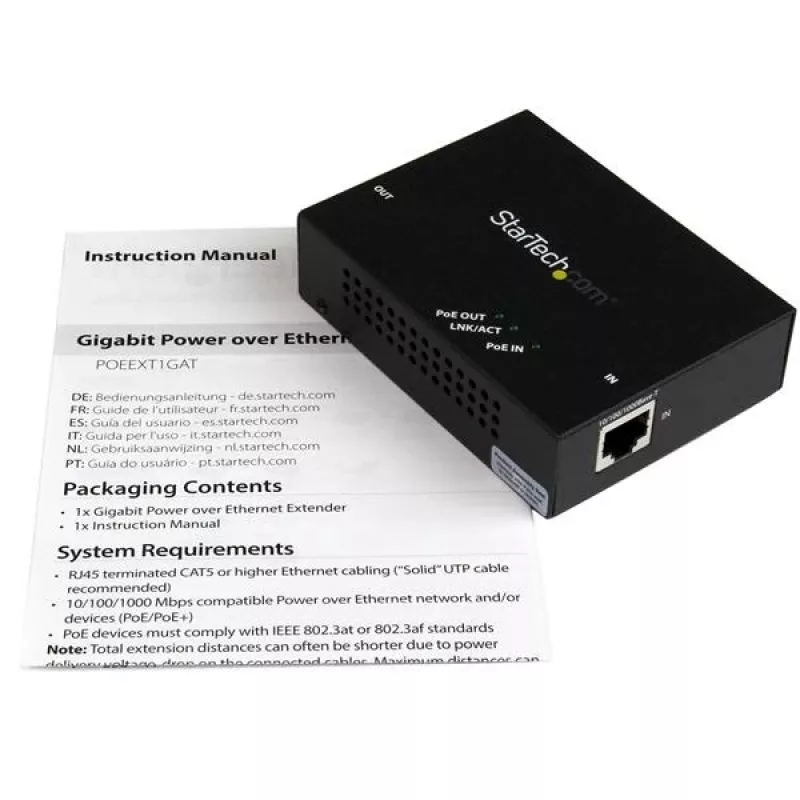 StarTech.com 1-Port Gigabit PoE+ Extender - 802.3at i 802.3af - 100 m (330 ft)