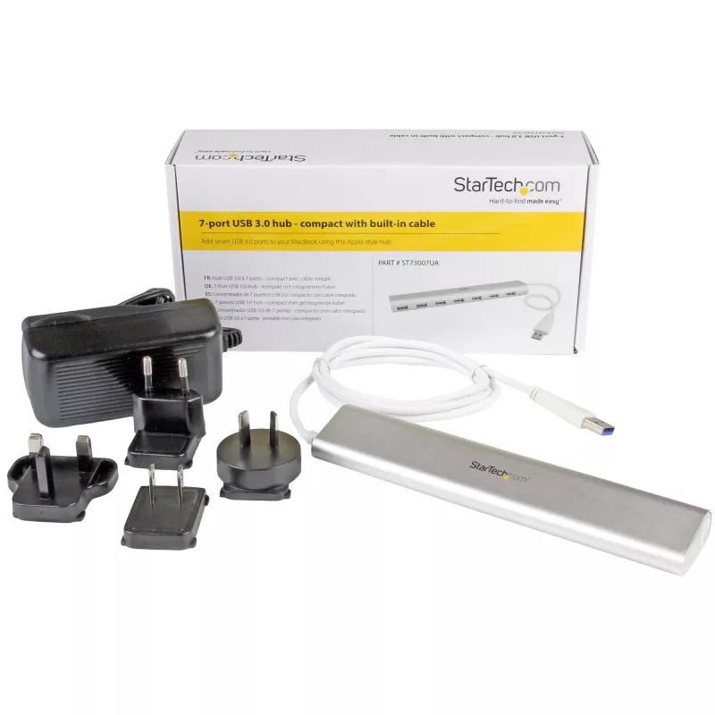 StarTech.com 7-portowy hub USB, USB A do 7x portów USB-A, USB 5Gbps, wytrzymała konstrukcja, zasilanie z magistrali lub własne, przenośny hub USB 3.0 do laptopa z zasilaczem