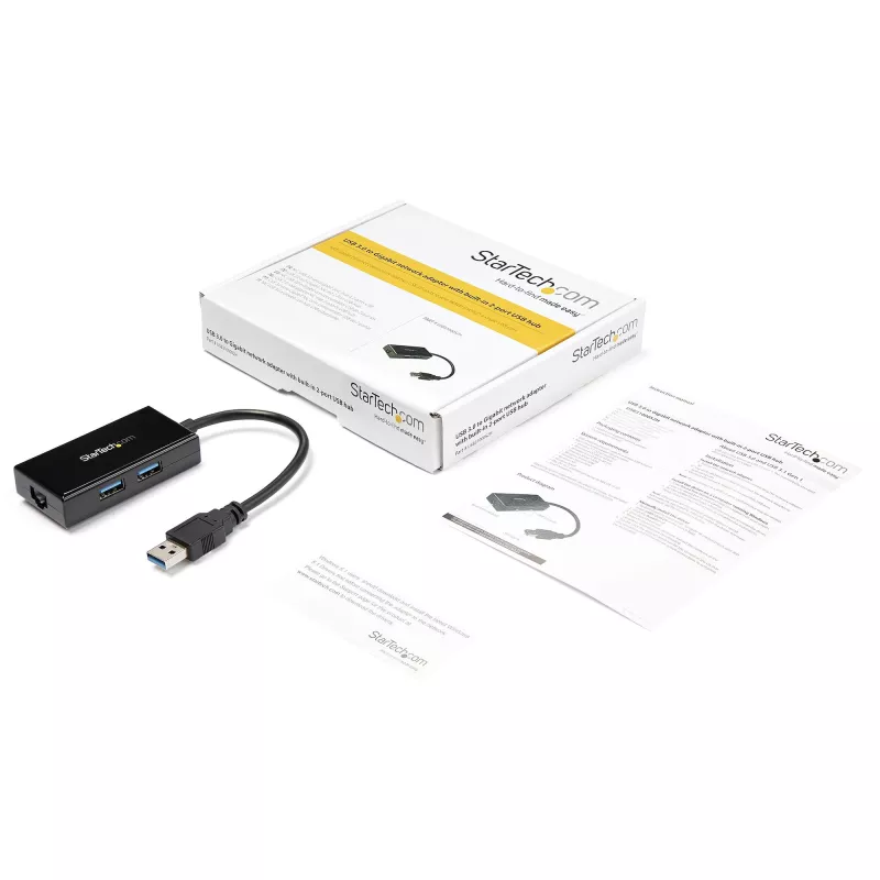 StarTech.com adapter USB na Ethernet, konwerter USB 3.0 na 10/100/1000 Gigabit Ethernet LAN do laptopów, dołączony kabel 30 cm, adapter USB na RJ45, karta sieciowa USB, sieciowy adapter USB