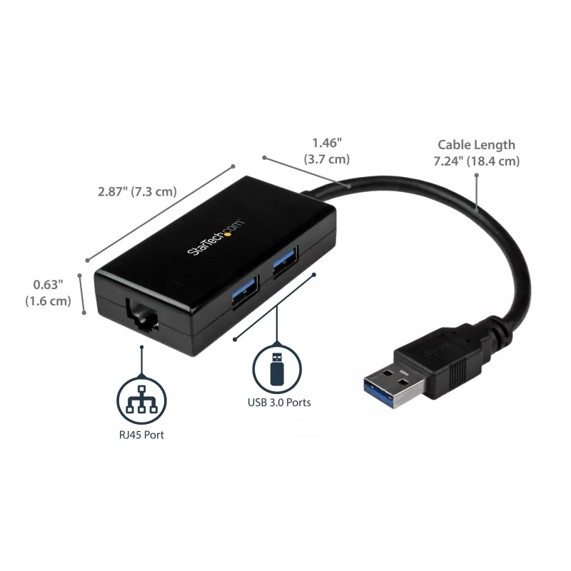 StarTech.com adapter USB na Ethernet, konwerter USB 3.0 na 10/100/1000 Gigabit Ethernet LAN do laptopów, dołączony kabel 30 cm, adapter USB na RJ45, karta sieciowa USB, sieciowy adapter USB