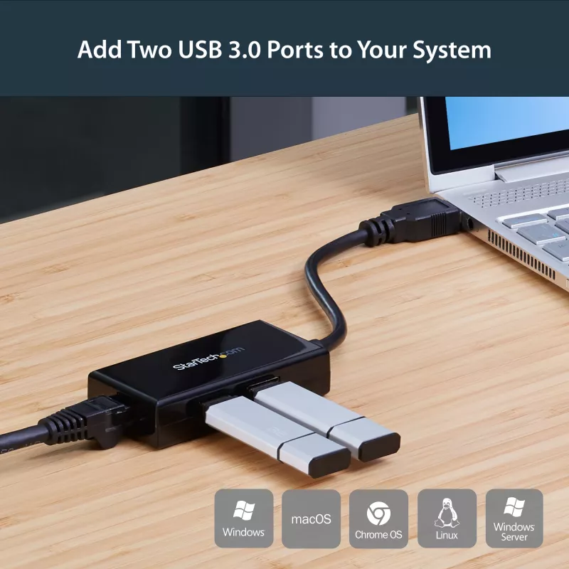 StarTech.com adapter USB na Ethernet, konwerter USB 3.0 na 10/100/1000 Gigabit Ethernet LAN do laptopów, dołączony kabel 30 cm, adapter USB na RJ45, karta sieciowa USB, sieciowy adapter USB