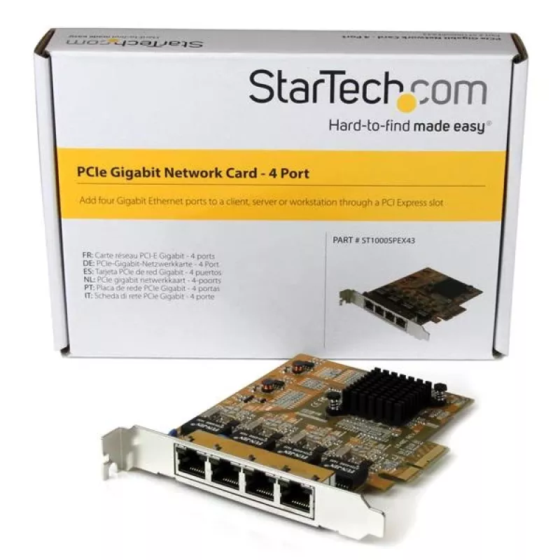 StarTech.com 4-Portowa Karta Sieciowa Gigabit PCIe, wewnętrzna, przewodowa, PCI Express, Ethernet, 2000 Mbit/s