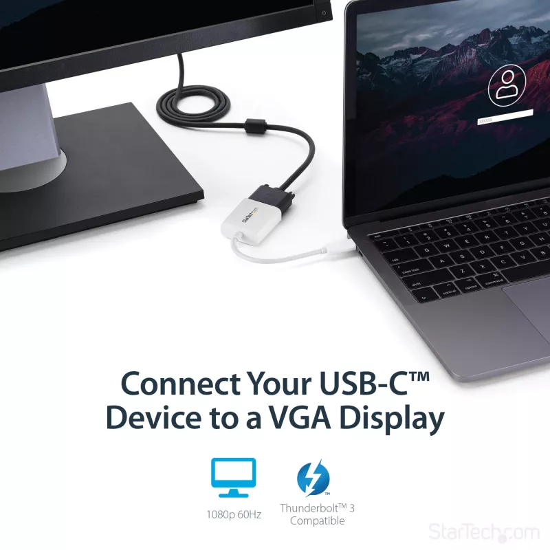 StarTech.com Adapter USB-C do VGA - Biały, 3.2 Gen 1 (3.1 Gen 1), USB Type-C, wyjście VGA (D-Sub), 1920 x 1200 pikseli