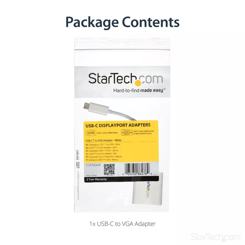 StarTech.com Adapter USB-C do VGA - Biały, 3.2 Gen 1 (3.1 Gen 1), USB Type-C, wyjście VGA (D-Sub), 1920 x 1200 pikseli