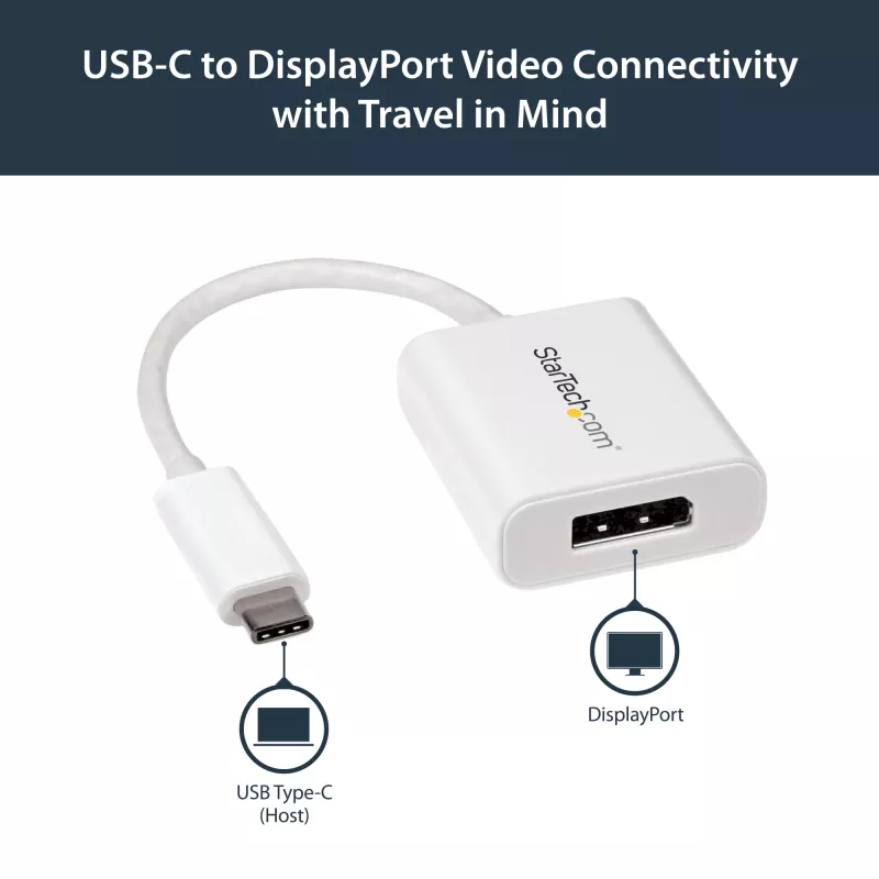 StarTech.com Adapter USB-C na DisplayPort - 4K 60Hz/8K 30Hz - Przejściówka USB Type-C na DP 1.4 HBR2 - Kompaktowy konwerter wideo monitora USB-C (DP Alt Mode) - Kompatybilny z Thunderbolt 3 - Biały