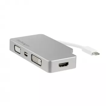 StarTech.com USB-C wieloportowy adapter wideo z HDMI, VGA, Mini DisplayPort lub DVI – USB-C adapter do monitora z HDMI 1.4 lub mDP 1.2 (4K) – VGA lub DVI (1080p) – srebrny aluminiowy