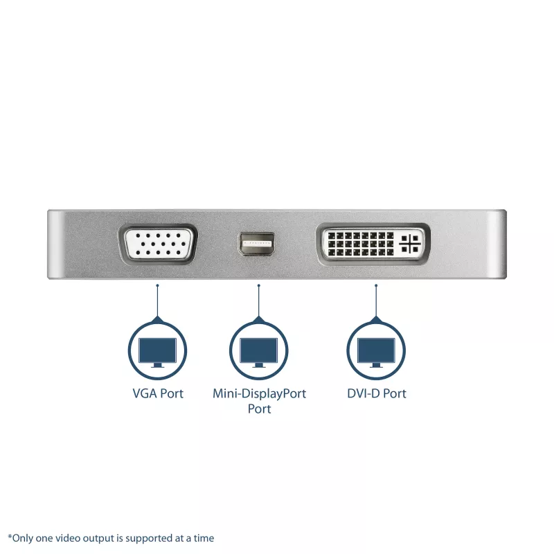 StarTech.com USB-C wieloportowy adapter wideo z HDMI, VGA, Mini DisplayPort lub DVI – USB-C adapter do monitora z HDMI 1.4 lub mDP 1.2 (4K) – VGA lub DVI (1080p) – srebrny aluminiowy