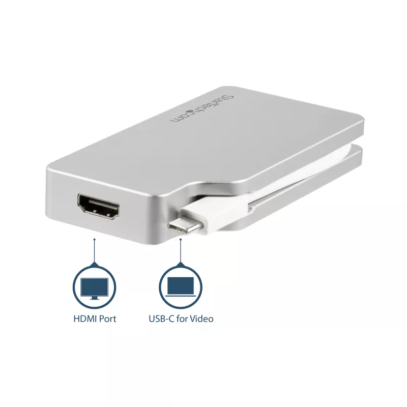 StarTech.com USB-C wieloportowy adapter wideo z HDMI, VGA, Mini DisplayPort lub DVI – USB-C adapter do monitora z HDMI 1.4 lub mDP 1.2 (4K) – VGA lub DVI (1080p) – srebrny aluminiowy