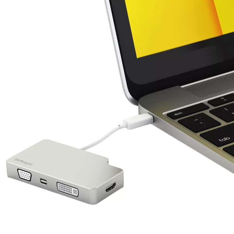 StarTech.com USB-C wieloportowy adapter wideo z HDMI, VGA, Mini DisplayPort lub DVI – USB-C adapter do monitora z HDMI 1.4 lub mDP 1.2 (4K) – VGA lub DVI (1080p) – srebrny aluminiowy