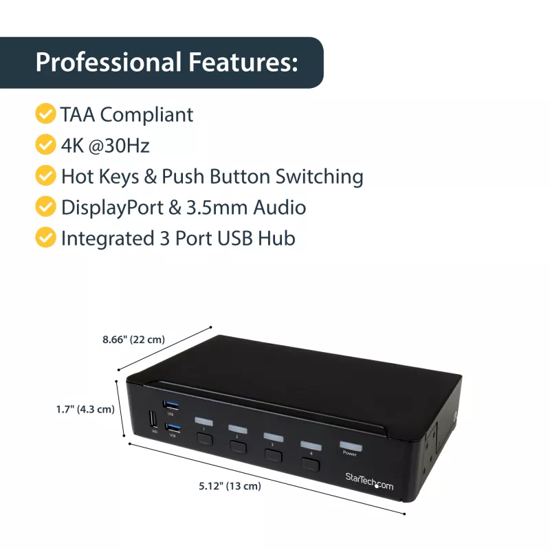StarTech.com 4-portowy przełącznik DisplayPort KVM - USB 3.0 - 4K 30 Hz