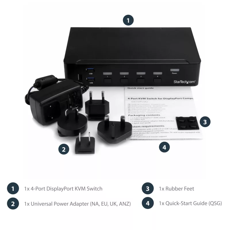 StarTech.com 4-portowy przełącznik DisplayPort KVM - USB 3.0 - 4K 30 Hz